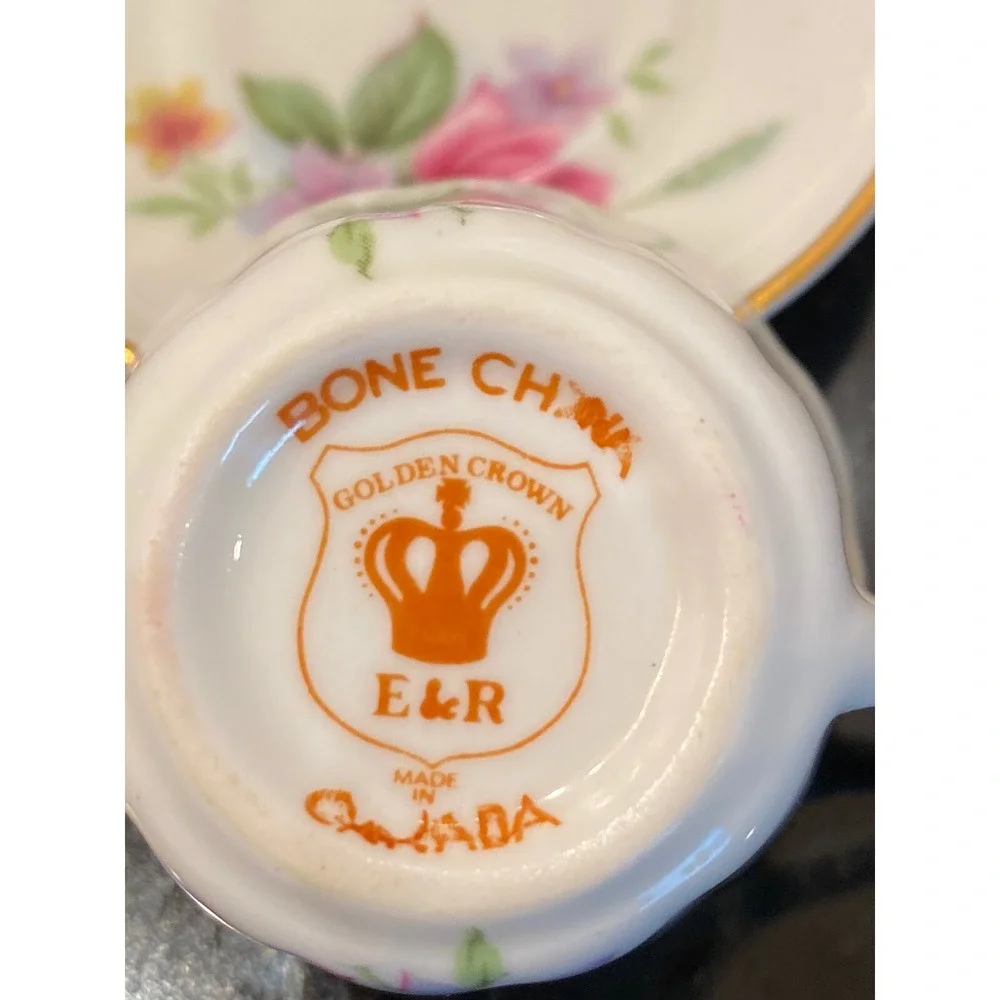 E & R Golden Crown Miniature Cup and Saucer Floral Made In Canada